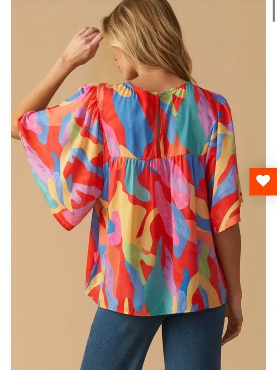 Flying Tomato Abstract Watercolor Butterfly Sleeve Blouse Top L - Picture 9 of 9
